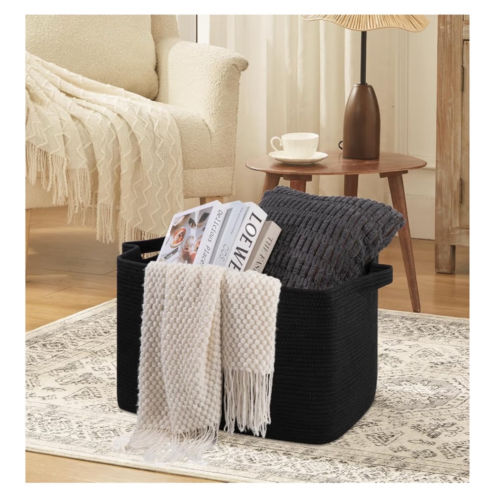 Cotton Rope XLarge Weave Basket NWT Black